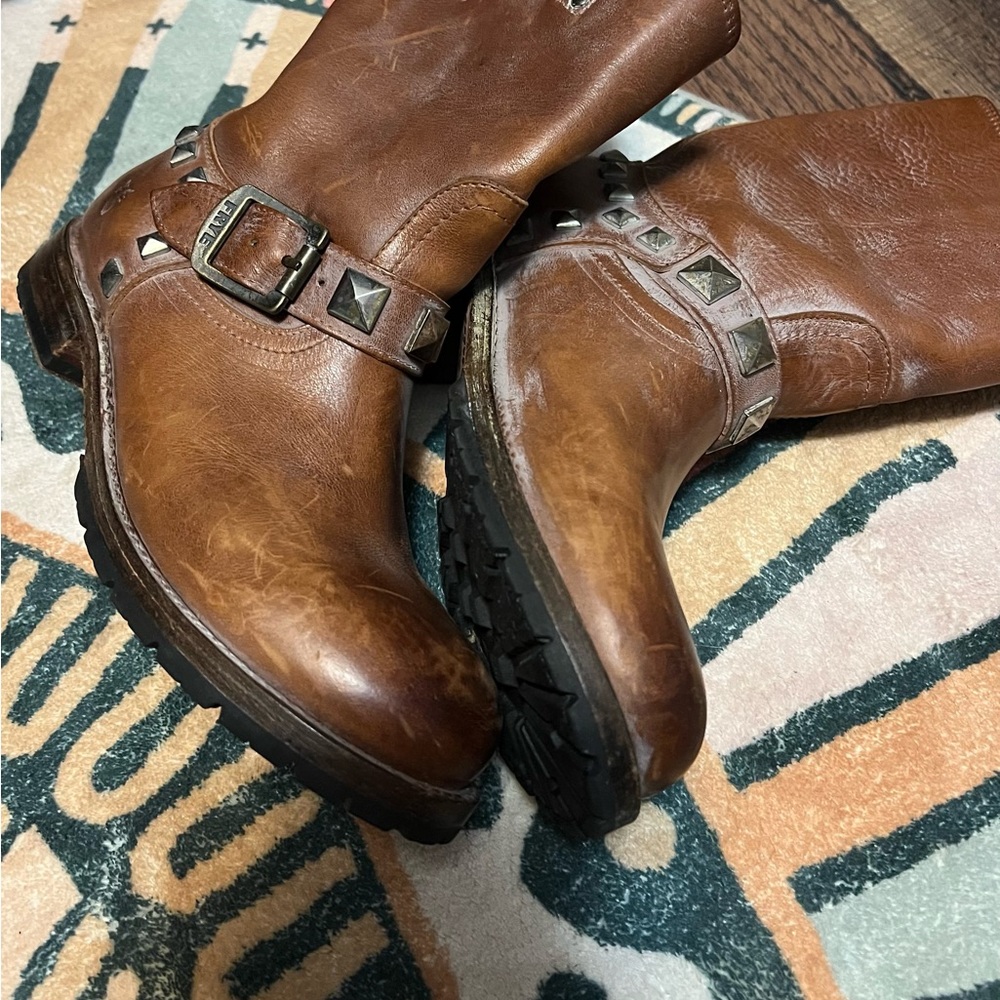 Frye rust brown Rogan Engineer Studded Boots 7.5 - Picture 10 of 10